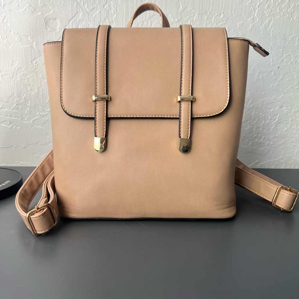 Elegant Tan Backpack Purse With Matching Wallet